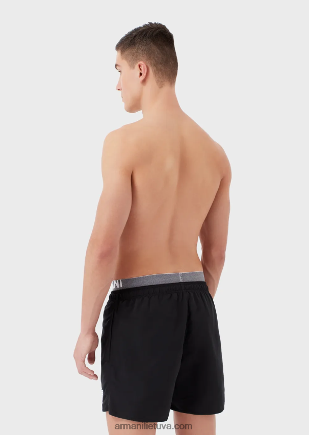 vyrų juodas Armani perdirbto audinio maudymosi kelnaitės su raišteliu ir logotipu 02482X995