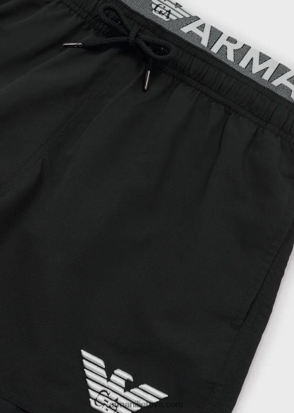 vyrų juodas Armani perdirbto audinio maudymosi kelnaitės su raišteliu ir logotipu 02482X995