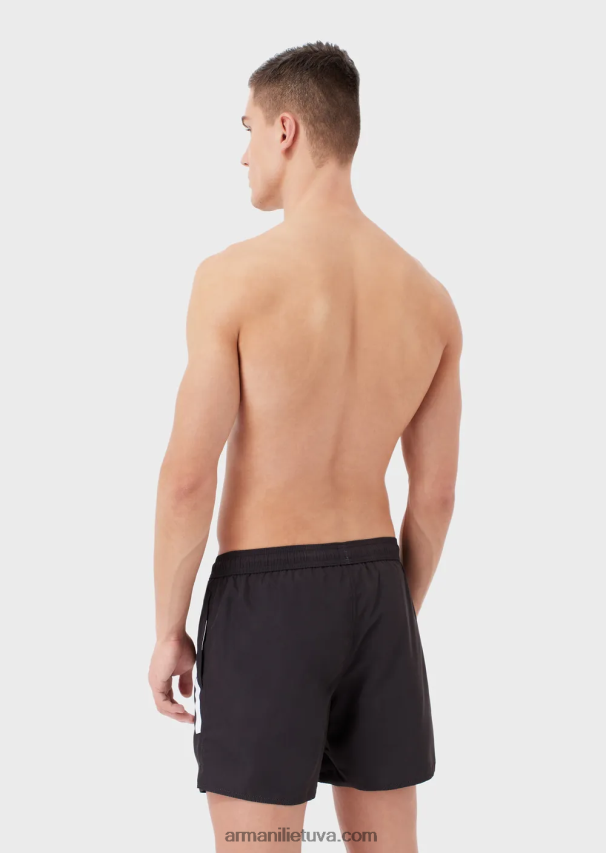 vyrų juodas logotipas Armani perdirbto audinio maudymosi kelnaitės su raišteliu ir paryškintu logotipu 02482X1001