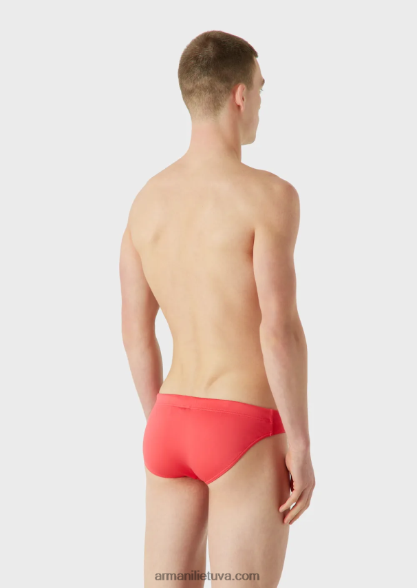 vyrų koralas Armani perdirbto mikropluošto maudymosi kelnaitės su išsiuvinėtu ereliu 02482X1005