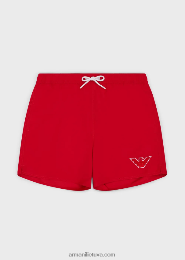 vyrų raudona Armani kilpinės maudymosi kelnaitės su raišteliu ir erelio pleistru 02482X993