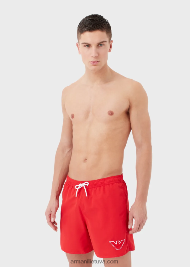vyrų raudona Armani kilpinės maudymosi kelnaitės su raišteliu ir erelio pleistru 02482X993