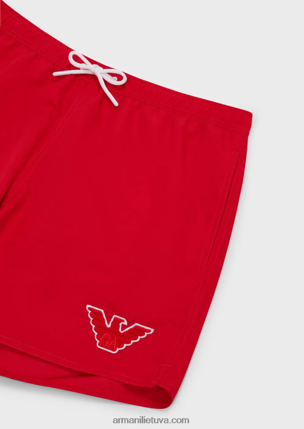 vyrų raudona Armani kilpinės maudymosi kelnaitės su raišteliu ir erelio pleistru 02482X993