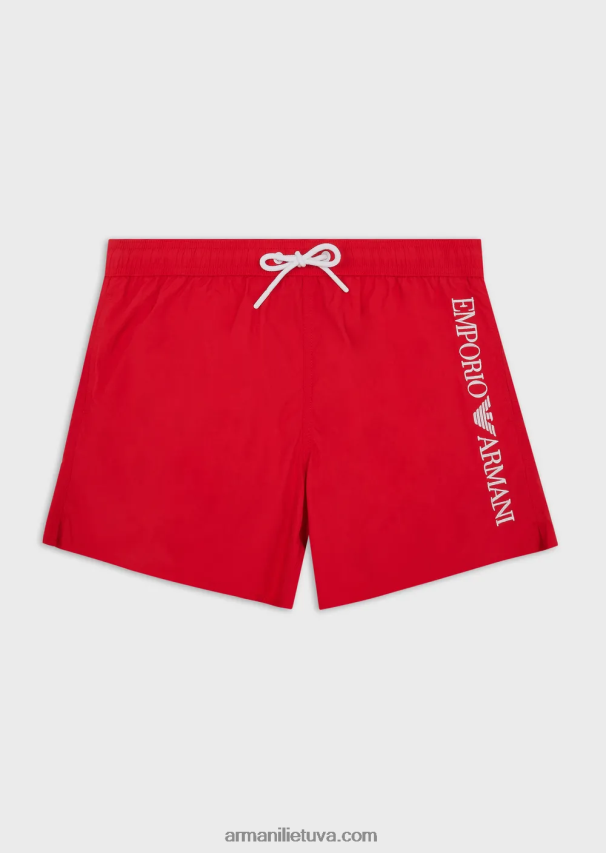 vyrų raudona Armani maudymosi kelnaitės su raišteliu ir išsiuvinėtu logotipu 02482X987