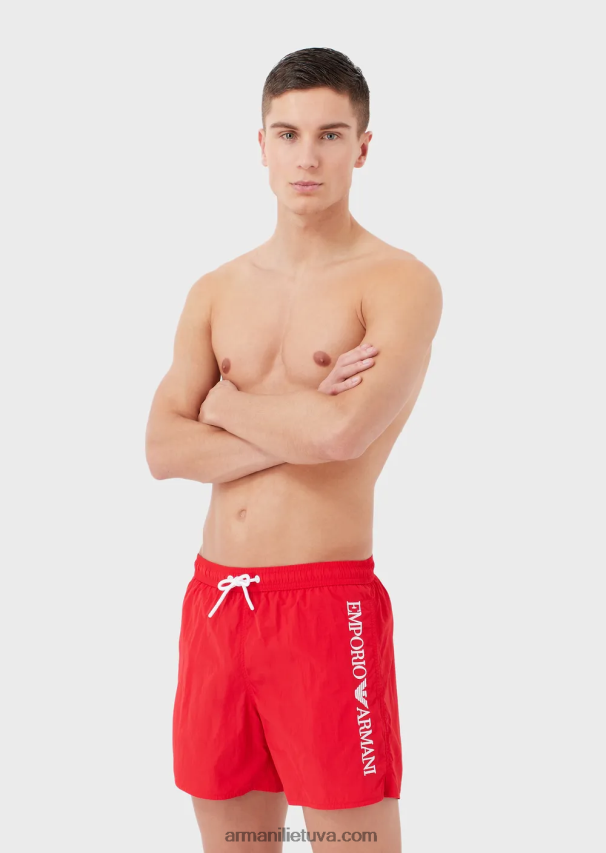 vyrų raudona Armani maudymosi kelnaitės su raišteliu ir išsiuvinėtu logotipu 02482X987