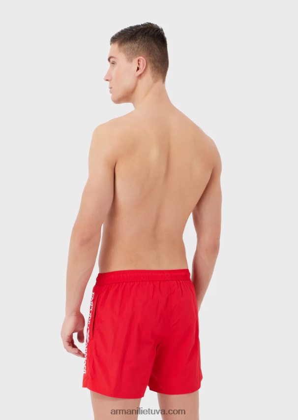 vyrų raudona Armani maudymosi kelnaitės su raišteliu ir išsiuvinėtu logotipu 02482X987
