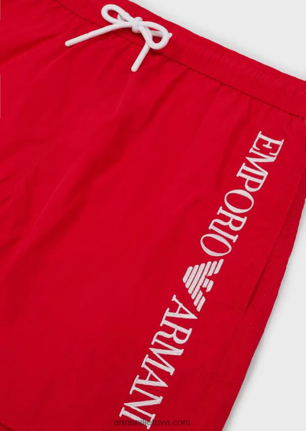 vyrų raudona Armani maudymosi kelnaitės su raišteliu ir išsiuvinėtu logotipu 02482X987