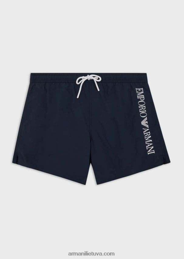 vyrų tamsiai mėlyna Armani maudymosi kelnaitės su raišteliu ir išsiuvinėtu logotipu 02482X986
