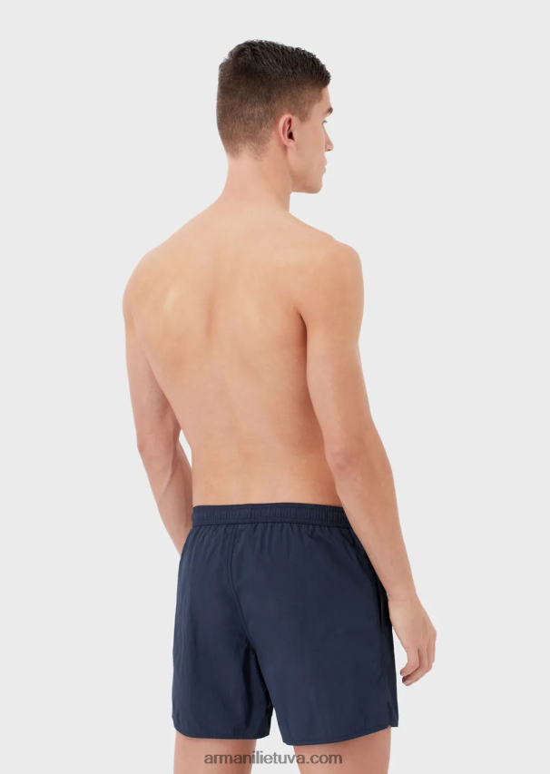 vyrų tamsiai mėlyna Armani maudymosi kelnaitės su raišteliu ir išsiuvinėtu logotipu 02482X986