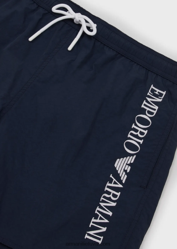 vyrų tamsiai mėlyna Armani maudymosi kelnaitės su raišteliu ir išsiuvinėtu logotipu 02482X986
