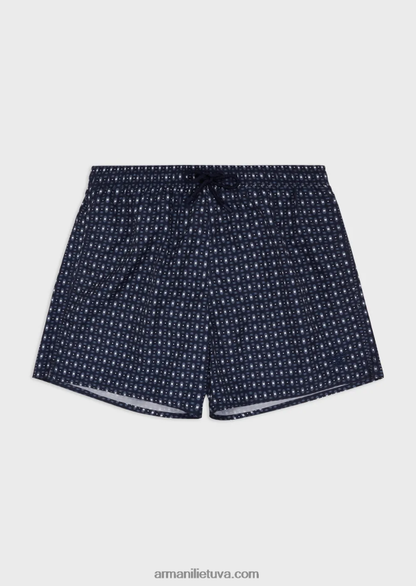 vyrų tamsiai mėlyna Armani maudymosi kelnaitės su raišteliu ir mikro raštu 02482X996