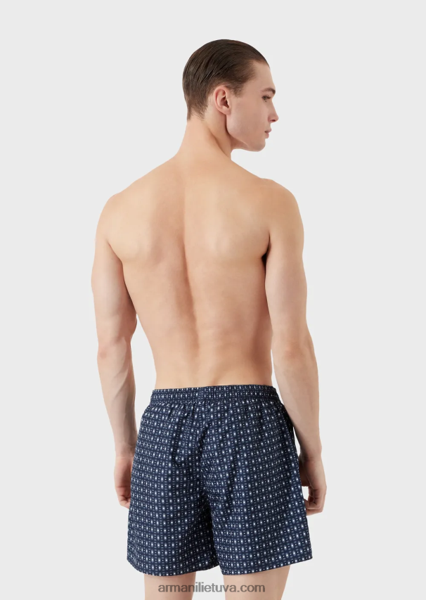 vyrų tamsiai mėlyna Armani maudymosi kelnaitės su raišteliu ir mikro raštu 02482X996