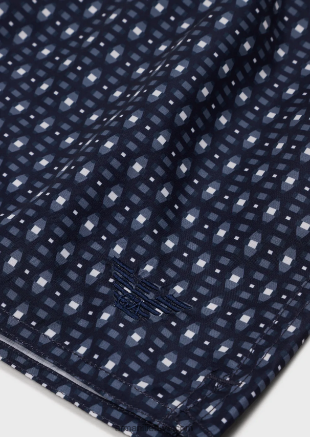 vyrų tamsiai mėlyna Armani maudymosi kelnaitės su raišteliu ir mikro raštu 02482X996