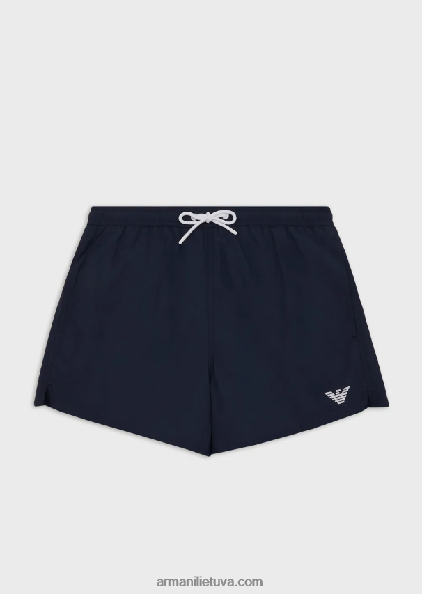 vyrų tamsiai mėlyna Armani maudymosi šortai su raišteliu ir išsiuvinėtu logotipu 02482X989