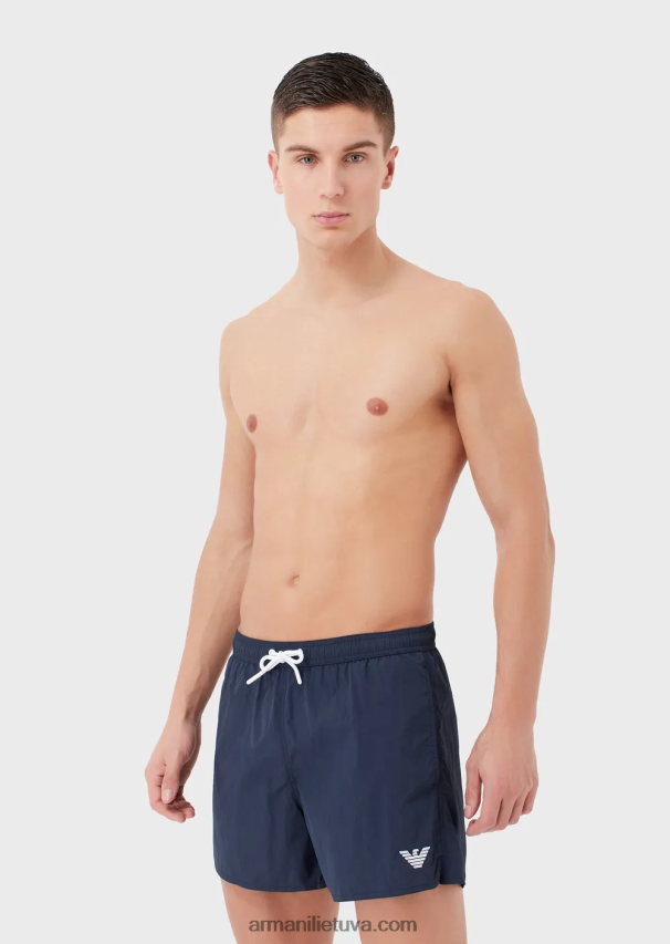 vyrų tamsiai mėlyna Armani maudymosi šortai su raišteliu ir išsiuvinėtu logotipu 02482X989
