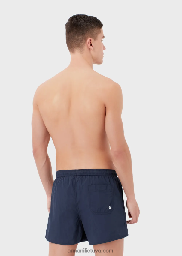 vyrų tamsiai mėlyna Armani maudymosi šortai su raišteliu ir išsiuvinėtu logotipu 02482X989
