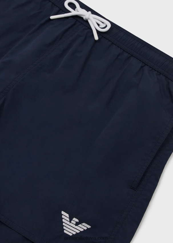 vyrų tamsiai mėlyna Armani maudymosi šortai su raišteliu ir išsiuvinėtu logotipu 02482X989