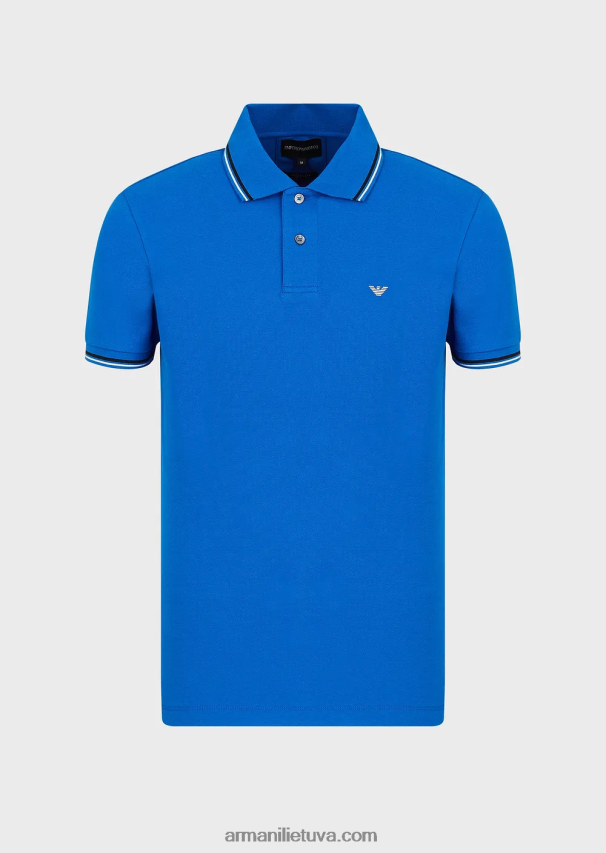 vyrų Kinijos mėlyna Armani tamprūs pique polo marškinėliai su mikro ereliu 02482X1552