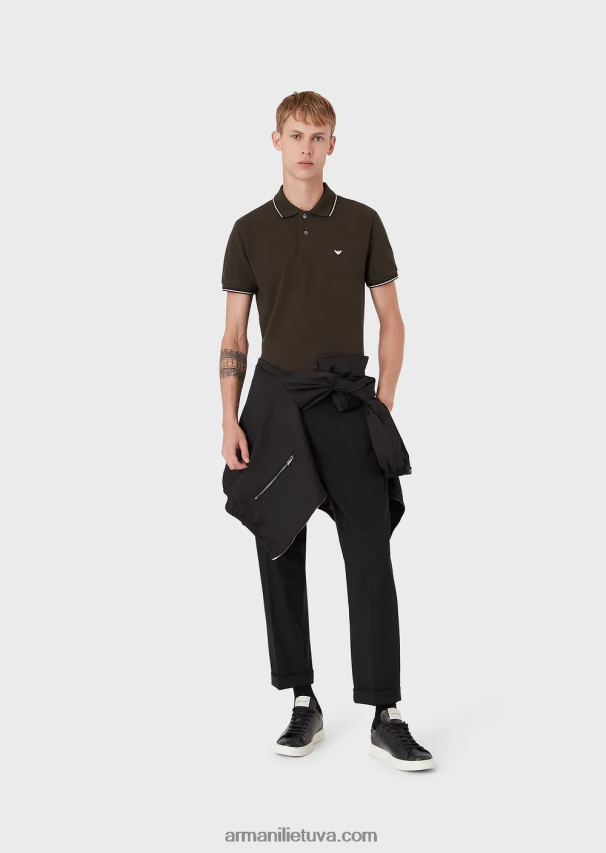 vyrų Kinijos mėlyna Armani tamprūs pique polo marškinėliai su mikro ereliu 02482X1552