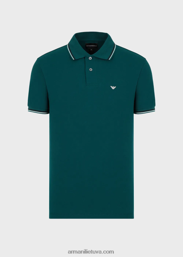 vyrų Verde scuro 1 Armani tamprūs pique polo marškinėliai su mikro ereliu 02482X1555