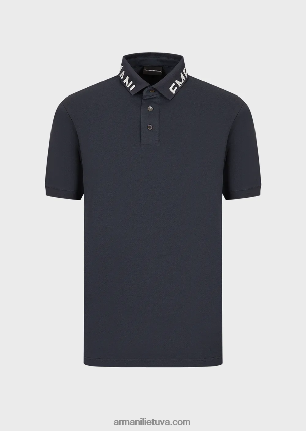 vyrų avio Armani merserizuoti pique polo marškinėliai su logotipo apykakle 02482X1528