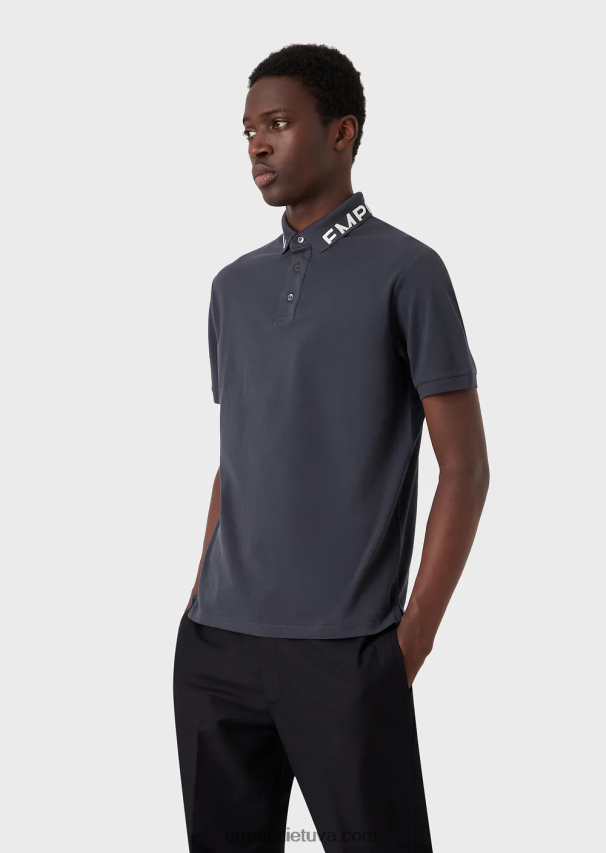 vyrų avio Armani merserizuoti pique polo marškinėliai su logotipo apykakle 02482X1528