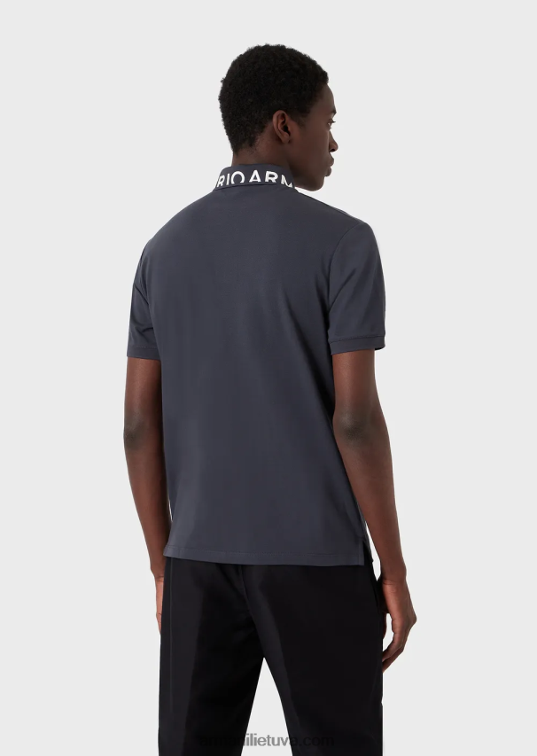 vyrų avio Armani merserizuoti pique polo marškinėliai su logotipo apykakle 02482X1528