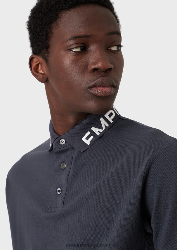 vyrų avio Armani merserizuoti pique polo marškinėliai su logotipo apykakle 02482X1528