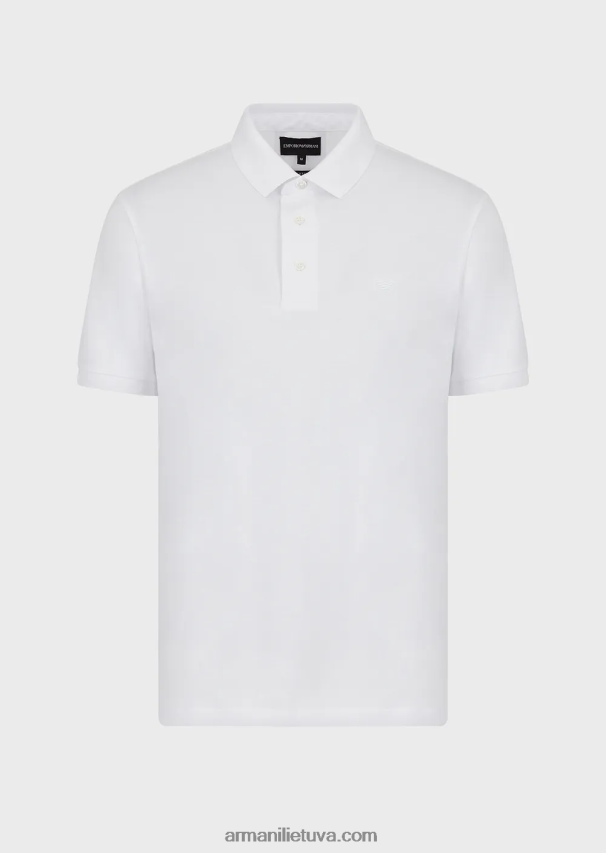 vyrų baltas Armani Tencel-blend trikotažiniai polo marškinėliai su mikro ereliu 02482X1566