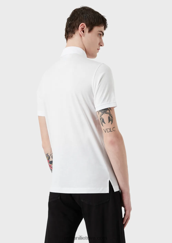vyrų baltas Armani Tencel-blend trikotažiniai polo marškinėliai su mikro ereliu 02482X1566