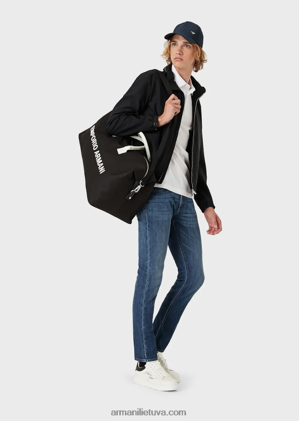 vyrų baltas Armani Tencel-blend trikotažiniai polo marškinėliai su mikro ereliu 02482X1566