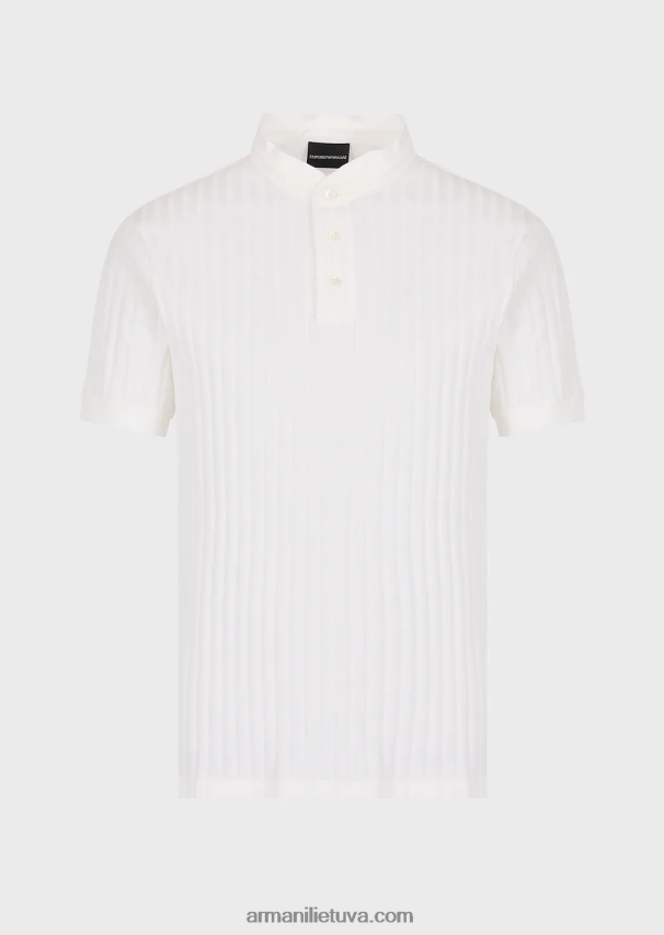 vyrų baltas Armani guru apykaklės trikotažiniai polo marškinėliai su žakardo motyvais 02482X1545
