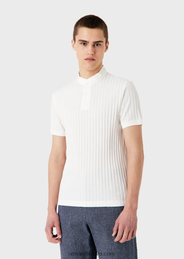 vyrų baltas Armani guru apykaklės trikotažiniai polo marškinėliai su žakardo motyvais 02482X1545