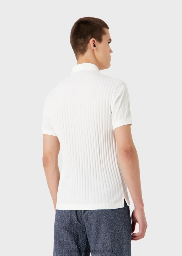 vyrų baltas Armani guru apykaklės trikotažiniai polo marškinėliai su žakardo motyvais 02482X1545