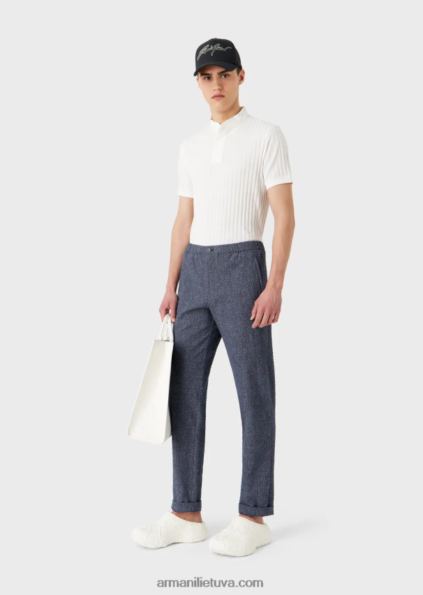 vyrų baltas Armani guru apykaklės trikotažiniai polo marškinėliai su žakardo motyvais 02482X1545