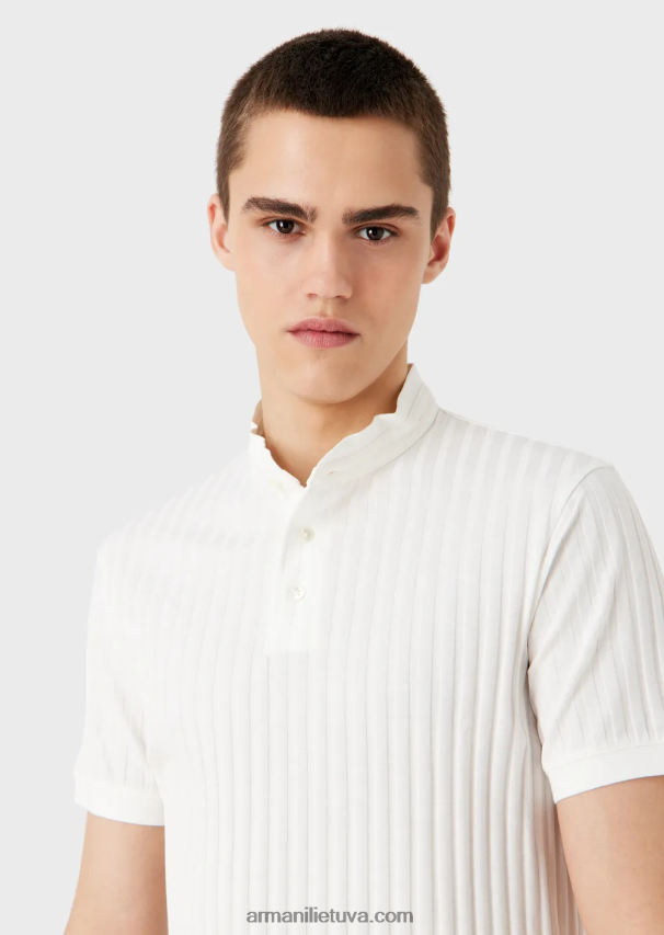 vyrų baltas Armani guru apykaklės trikotažiniai polo marškinėliai su žakardo motyvais 02482X1545