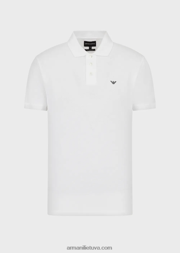 vyrų baltas Armani merserizuoti pique polo marškinėliai su mikro ereliu 02482X1560