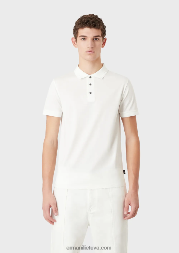 vyrų baltas Armani ploni polo marškinėliai su kontrastinga apdaila 02482X1541