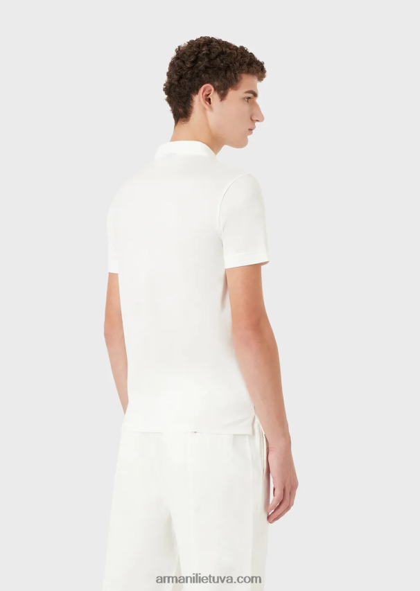 vyrų baltas Armani ploni polo marškinėliai su kontrastinga apdaila 02482X1541