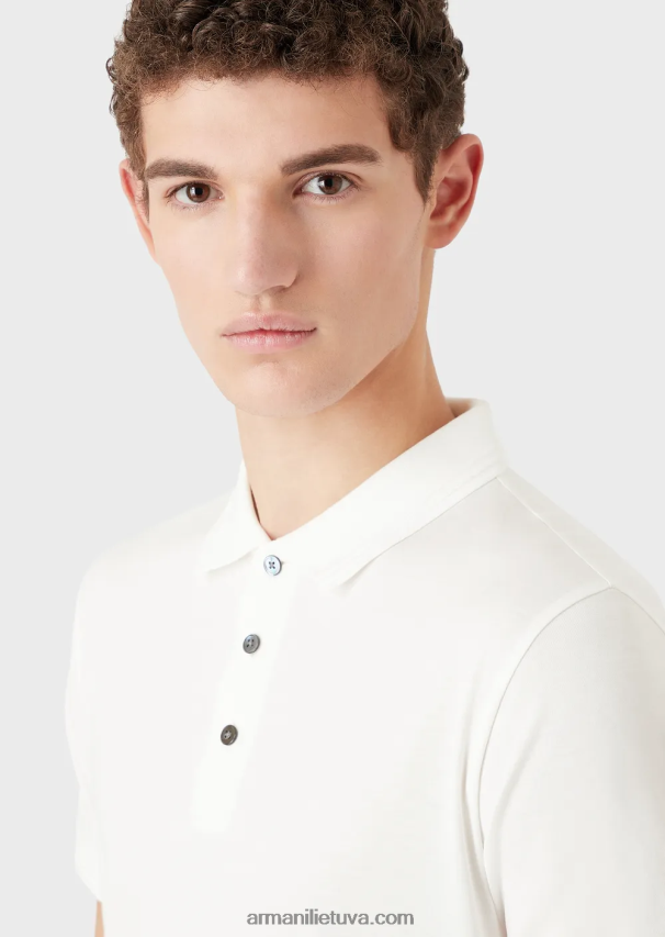 vyrų baltas Armani ploni polo marškinėliai su kontrastinga apdaila 02482X1541