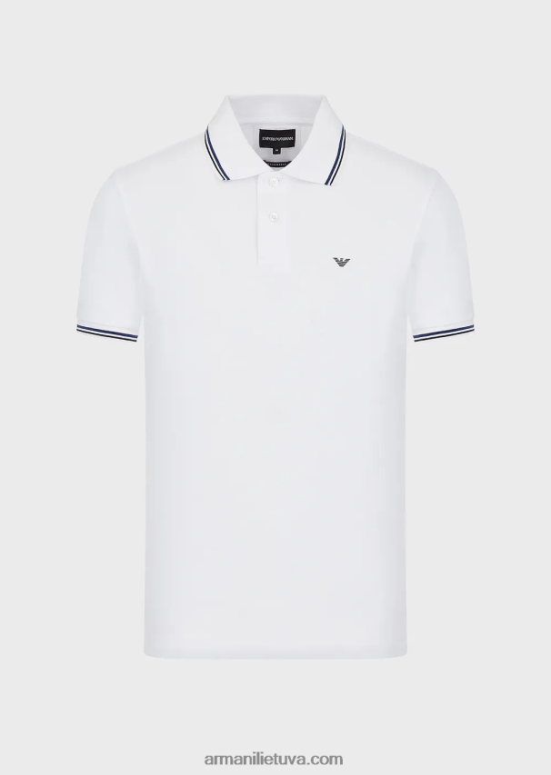 vyrų baltas Armani tamprūs pique polo marškinėliai su mikro ereliu 02482X1548