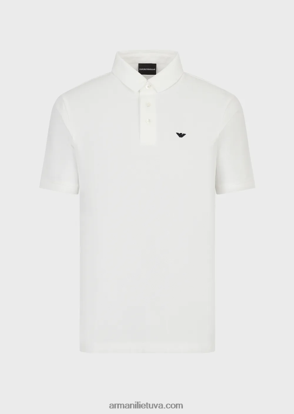 vyrų baltas Armani trikotažiniai polo marškinėliai su žakardo logotipu 02482X1532