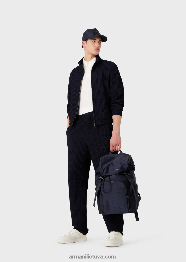 vyrų baltas Armani trikotažiniai polo marškinėliai su dideliais grafiniais raštais ir logotipu 02482X1529