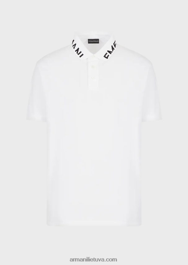 vyrų baltas logotipas Armani merserizuoti pique polo marškinėliai su logotipo apykakle 02482X1527