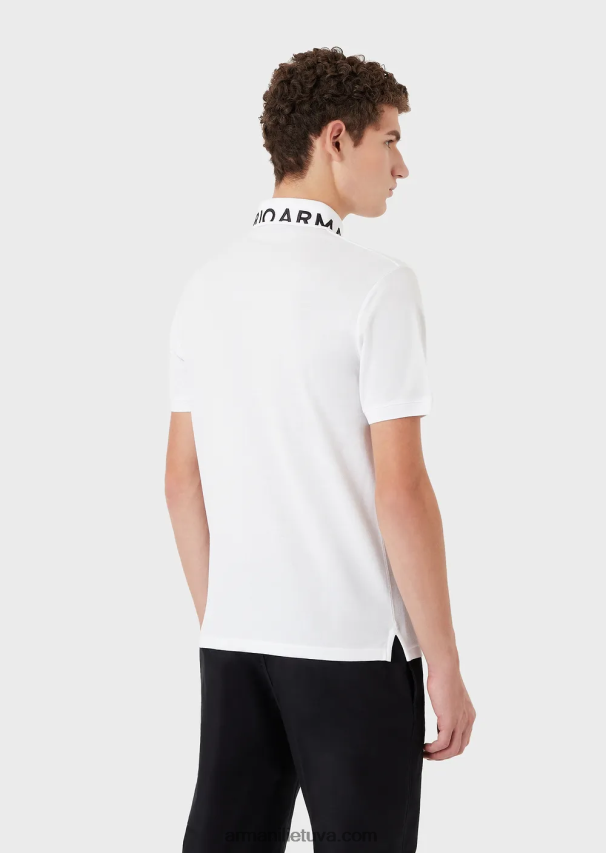 vyrų baltas logotipas Armani merserizuoti pique polo marškinėliai su logotipo apykakle 02482X1527