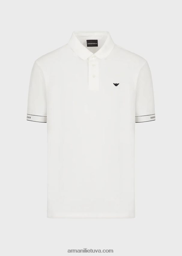 vyrų baltas logotipas Armani trikotažiniai polo marškinėliai su žakardo logotipu 02482X1531