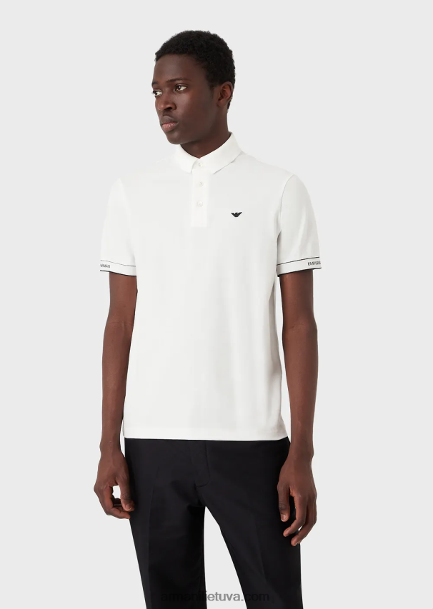 vyrų baltas logotipas Armani trikotažiniai polo marškinėliai su žakardo logotipu 02482X1531