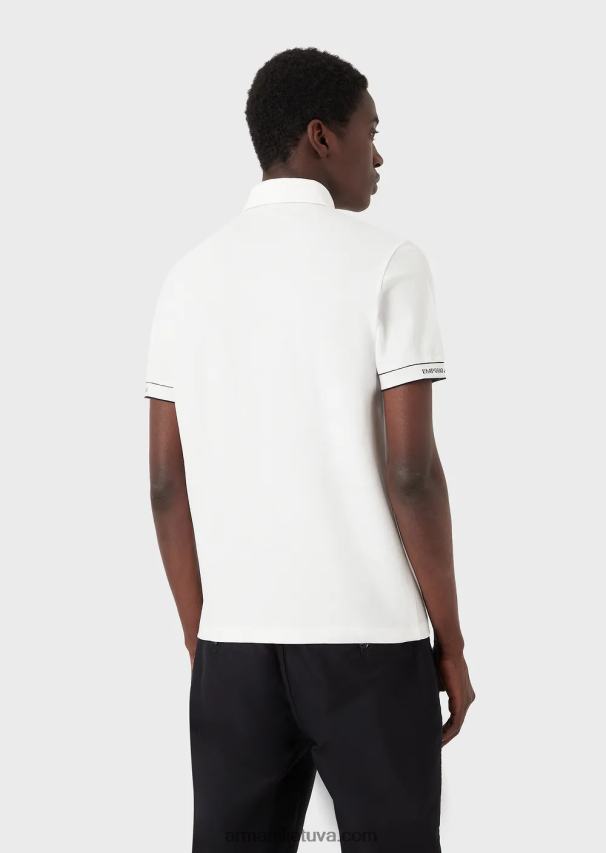 vyrų baltas logotipas Armani trikotažiniai polo marškinėliai su žakardo logotipu 02482X1531