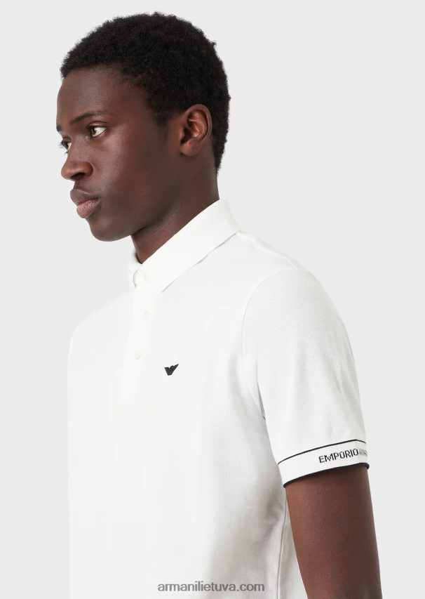vyrų baltas logotipas Armani trikotažiniai polo marškinėliai su žakardo logotipu 02482X1531
