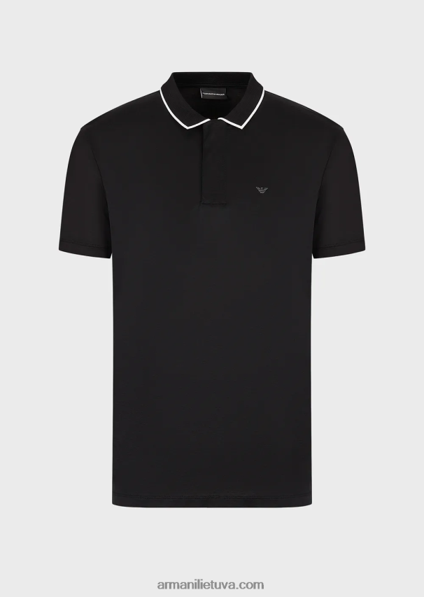 vyrų juodas Armani Kelionių reikmenys Tencel-blend trikotažiniai polo marškinėliai 02482X1524